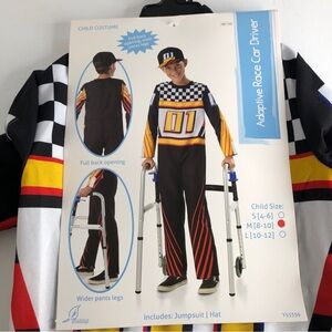 RACE CAR DRIVER Suit Hat Halloween Costume Size Med 8/10 Adaptive NWT Black Red